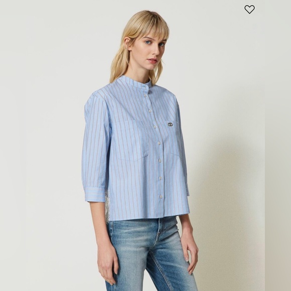 Striped poplin shirt with lace - Picture 2 of 5